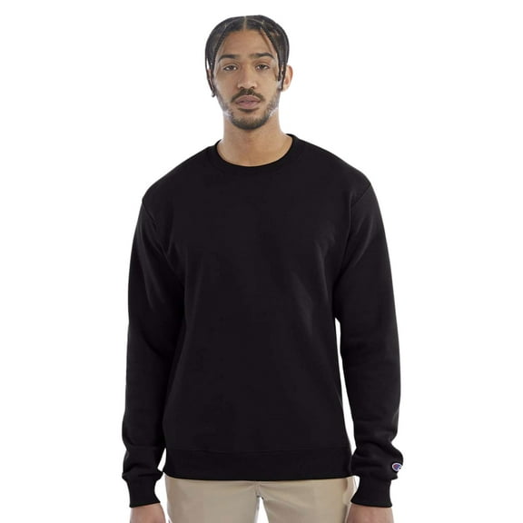 Unisex Sponge Drop Shoulder Crewneck Sweatshirt, 52/48 Cotton/Polyester Fleece Long Sleeve Winter Sweater (Black , L)