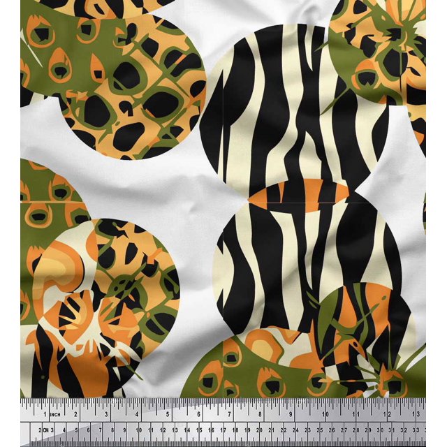 Soimoi White Poly Georgette Fabric Leopard & Wild Animal Skin Decor Fabric Printed BTY 52 Inch Wide
