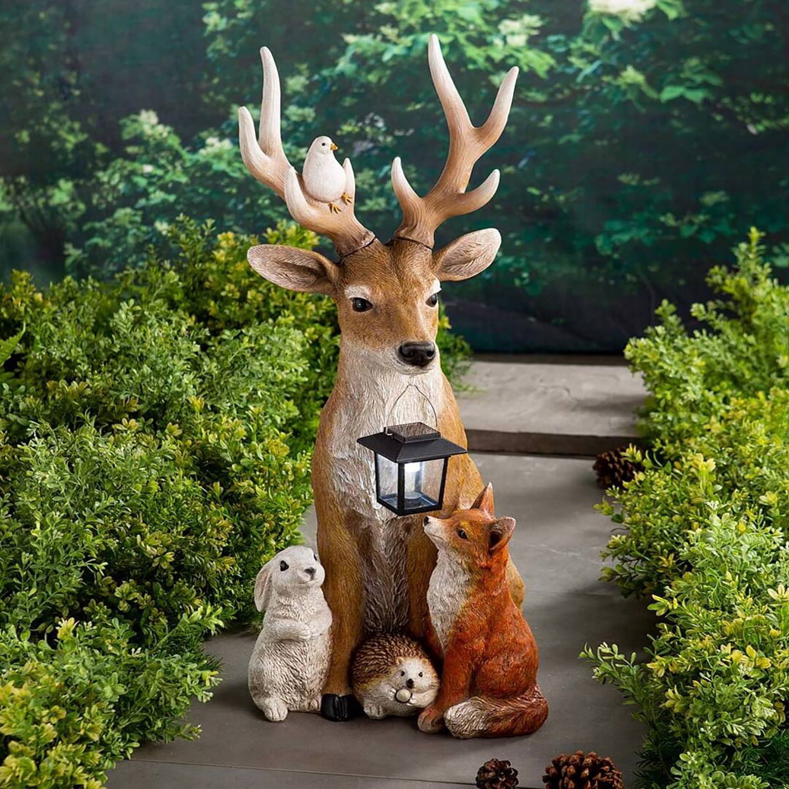 Eqslft Solar Powered Deer Garden Statue, Resin Forest Animal Figurine with LED Light, Outdoor Yard Decor for Patio, Lawn, Garden Ornament