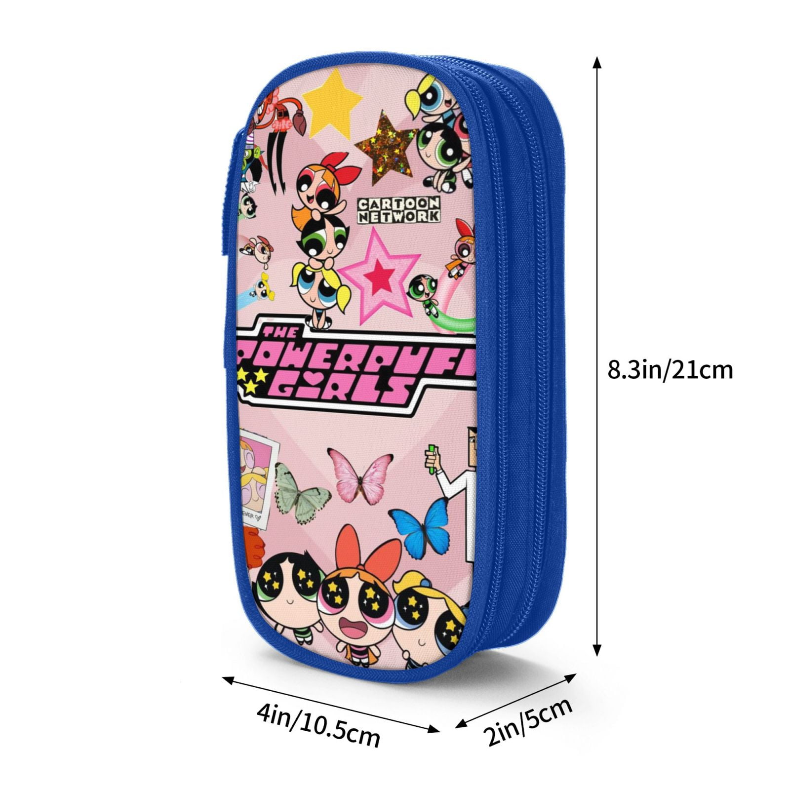 The Powerpuff Gi-rls Pencil Case Large Capacity Pencil Pouch Penbag Office Stationery Organizer Travel Makeup Bag Blue