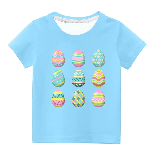 Cadeaux de Pâques pour Enfants, Enfants Garçons Filles Imprimé Ufs de Pâques Mignon Col Rond Manches Courtes