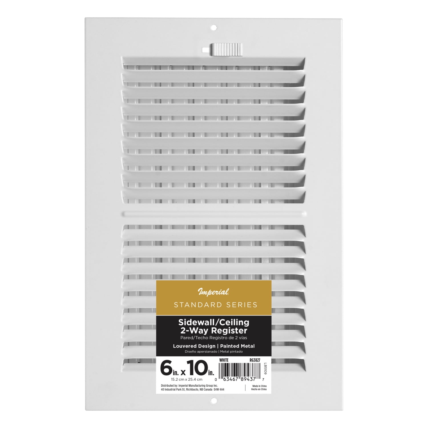 (5 pack) Imperial 10-inch x 6-inch White Sidewall Register, Rectangular, Household Vent Cover 2-Way