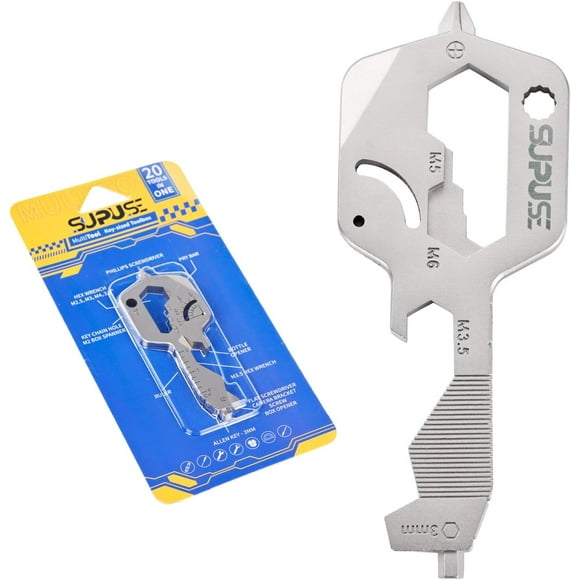 czcpp-Key Shaped EDC Keychain Multi Tool - 20 in 1 Multitool Stainless Steel Utility Gadget, Bottle Opener Keychain, EDC Gadgets, Screwdriver for Camping Survival, Silver, 1 Pack