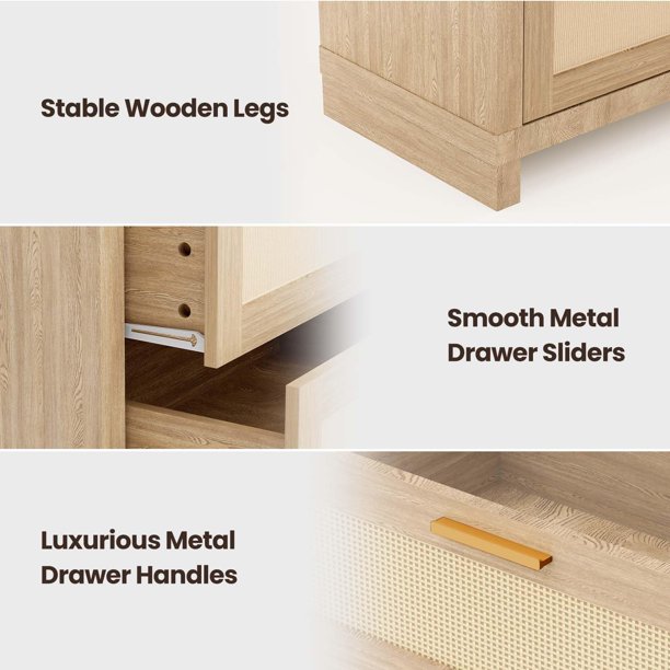 EDTara 8-Drawers Rattan Dresser, Wooden Dresser Chest of Drawers