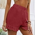 thumbnail image 4 of Women's Shorts Cute Ruffle Solid Color Elastic Waist Shorts Casual Loose Fit Summer Work Trendy Vacation Beach Shorts, 4 of 7