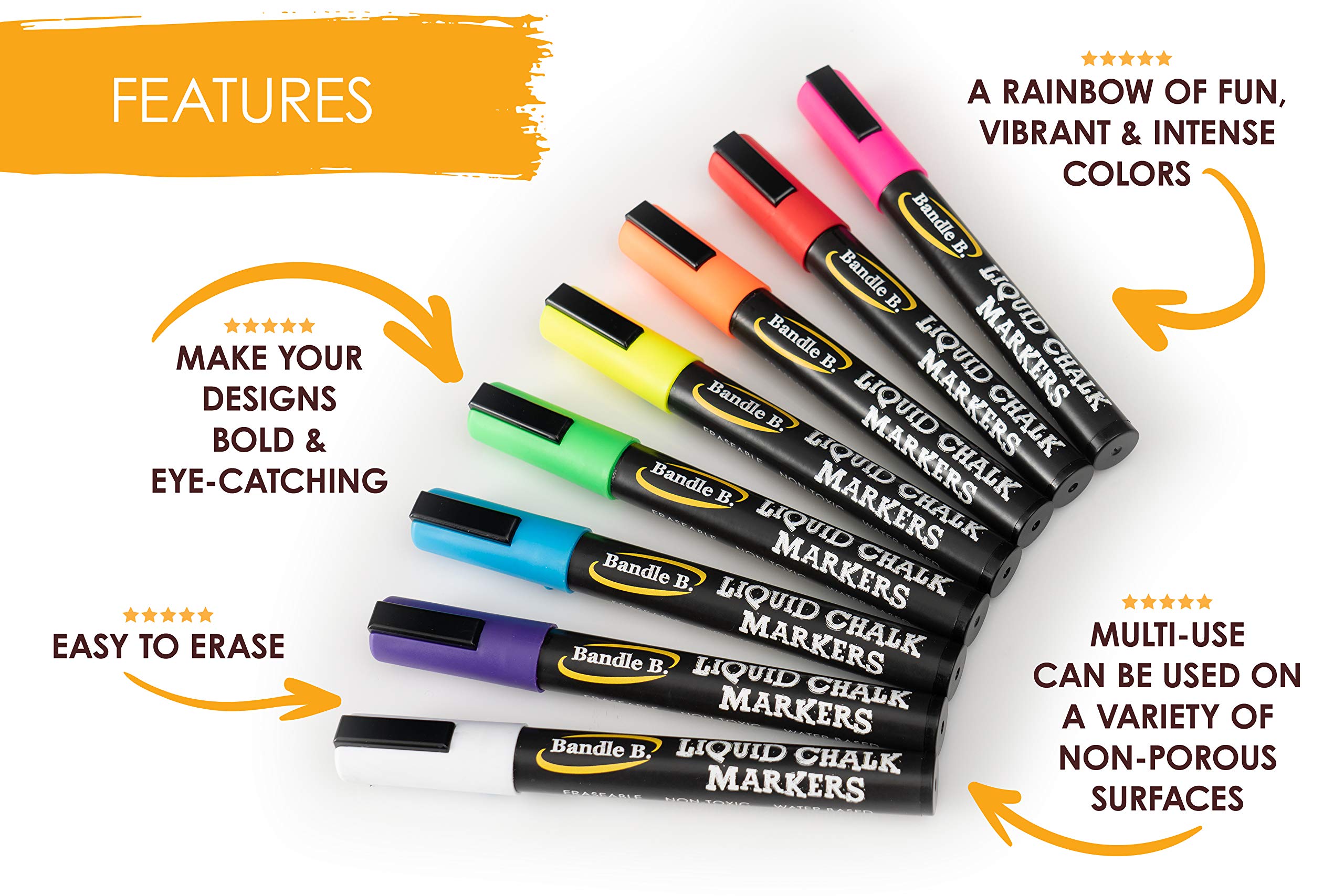 Bandle B. Chalk Markers Vibrant Liquid Chalk Pens for Chalkboard, Whiteboard, Car Window 8 Pack - image 4 of 7
