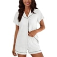 thumbnail image 3 of Wlynlyn Pajamas for Women 2 Piece Loungewear Sets Button down Blouses Short Sleeve Ruffle Sleepwear Notch Collar Pjs Shorts, 3 of 9