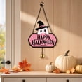thumbnail image 5 of Kdkad Halloween Welcome Sign for Front Door, Ghost Wooden Wreaths with Hanging Chains for Halloween Decorations Outdoor, Pink Black Halloween Wall Decor for Halloween Party Supplies, 5 of 7