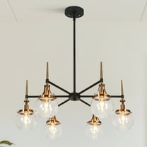 LNC Black & Gold 6-Light Globe Chandelier with Clear Glass Shades, Adjustable Height