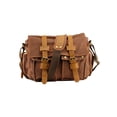 thumbnail image 5 of Men's Vintage Canvas and Leather Satchel School Military Shoulder Bag Messenger - Coffee, 5 of 6