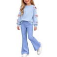 thumbnail image 3 of Kezqiaxn 2 Piece Winter Outfit for Girls Cute Bowknot Pullover Sweatshirt and Flared Pants Matching Sets Teen Girl Clothes Size 5-15, 3 of 8
