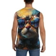 thumbnail image 4 of Lsque Cool Cat With Sunglasses Print Men's Cotton Blend Sleeveless Muscle Shirts (S-3XL)- Moisture Wicking, Odor Protection, UPF 30+,XX-Large, 4 of 8