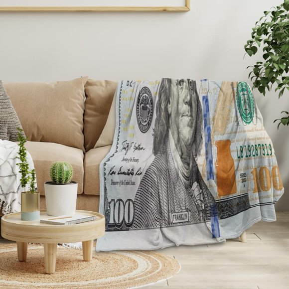 GUBIYU Money Blanket 100 Dollar Bills Pattern Print Blankets Million Dollar Blanket Gifts for Women Kids Girls Men Home Bedroom Living Room Wealth Decor Soft Cozy Lightweight Throw Blankets 70"x80"
