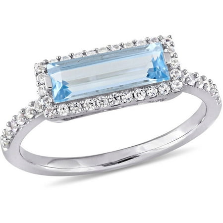 Tangelo 1-7/8 Carat T.G.W. Sky Blue Topaz and White Sapphire Sterling Silver Baguette Ring