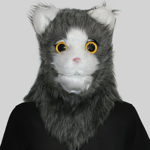 Riforla Funny Mouth Open Cute Cat Head Cover Masquerade Party Open Mouth Animal Party Mask White