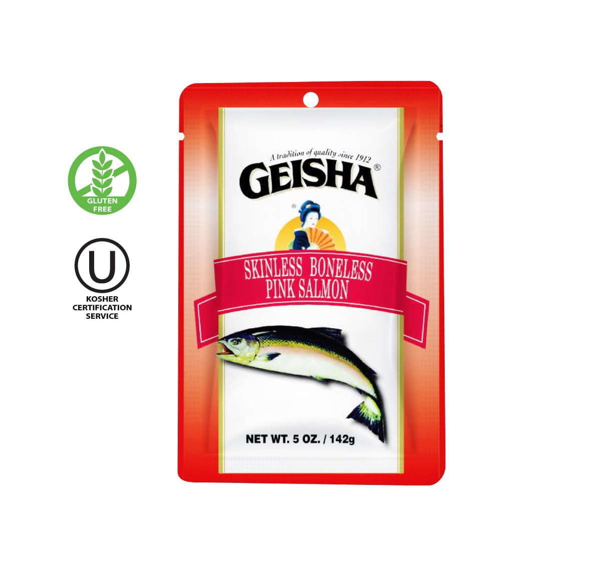 GEISHA Skinless Boneless Pink Salmon 5oz (Pack of 12), Pink Salmon| HALAL - Contains 9g of Protein - Kosher - Zero Trans Fat – Gluten Free - No Sugar Added – Wild Caught