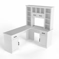 thumbnail image 3 of L-Shaped Computer Desk with 2 Cabinets and 2 Drawers, 11 Open Shelves and 1 Right Flip Shelf with Storage, with Power Outlet, for Study, Living Room and Office, 3 of 5