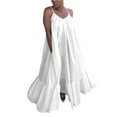 thumbnail image 5 of Liacowi Women Sleeveless Spaghetti Strap Cami Dress Ruched Ruffle Hem Loose Flowy Swing Pleated Long Dress with Pocket, 5 of 9