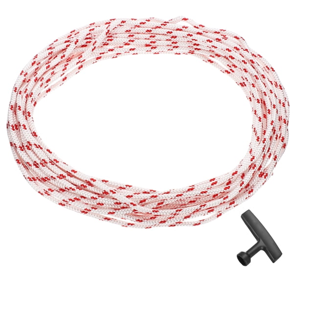 Recoil Starter Rope with Handle, 3mm Dia 12m 39ft Polyester Pull Cord, Red and White