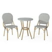 Outdoor Aluminum 3 Piece French Bistro Set, Navy Blue, White, with Bamboo Finish main image 1