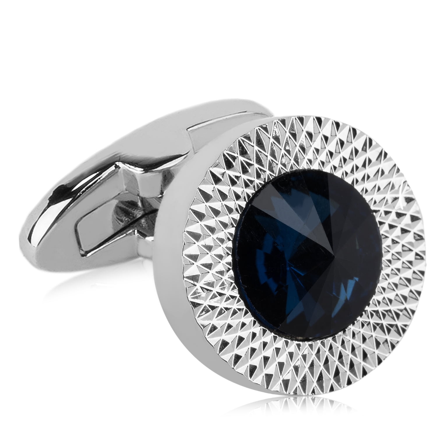Men's Premium Stainless Steel Blue Crystal Cuff Links for Dress Shirts, Business Suits, Wedding Suits [Single Pair]