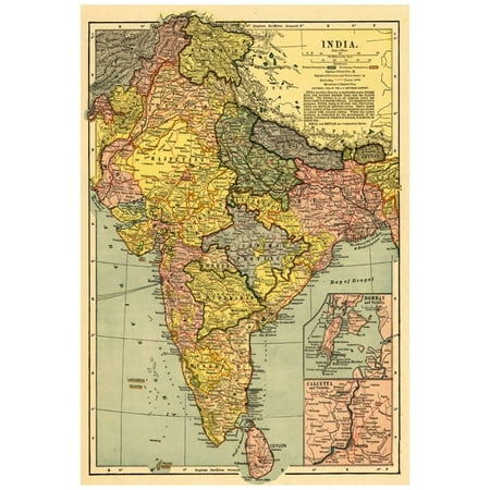 India - Panoramic Map Poster - 13x19 (Best Map Of India)