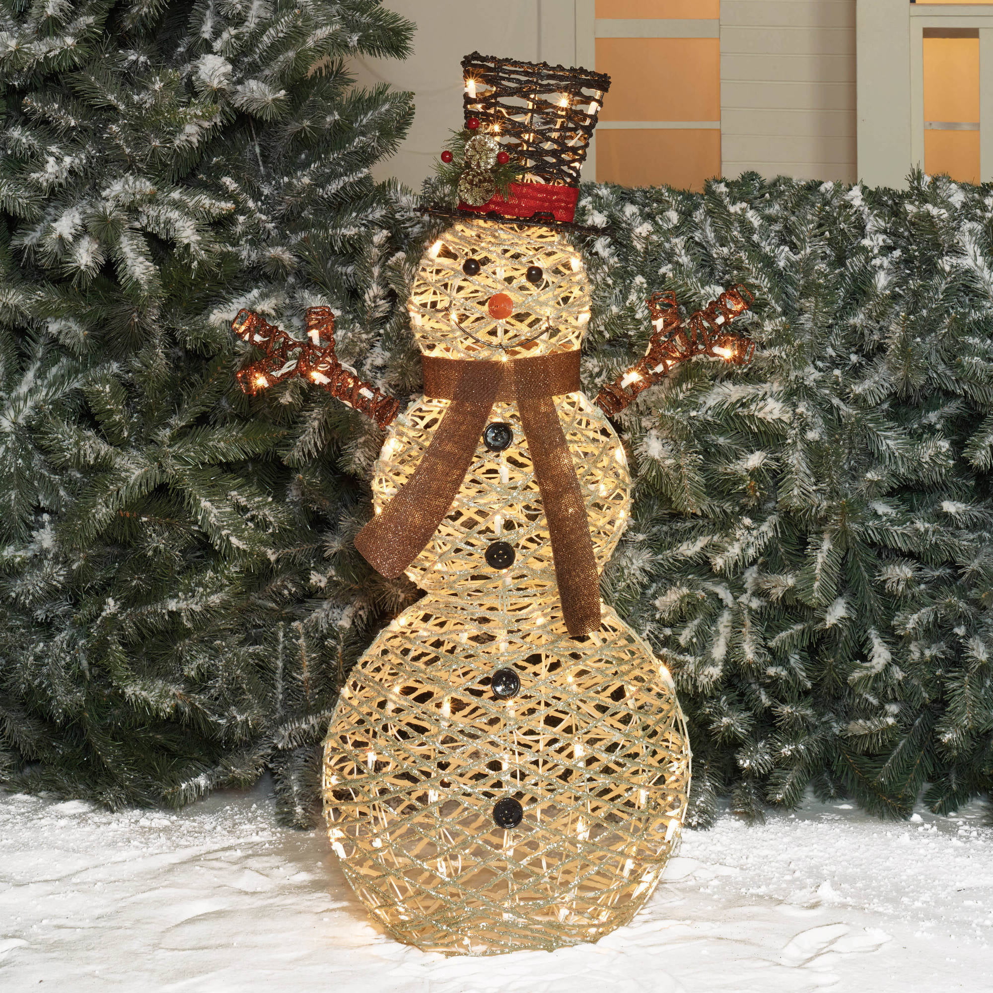 Holiday Time Christmas Decor 42" Woodland Look Snowman with Hat