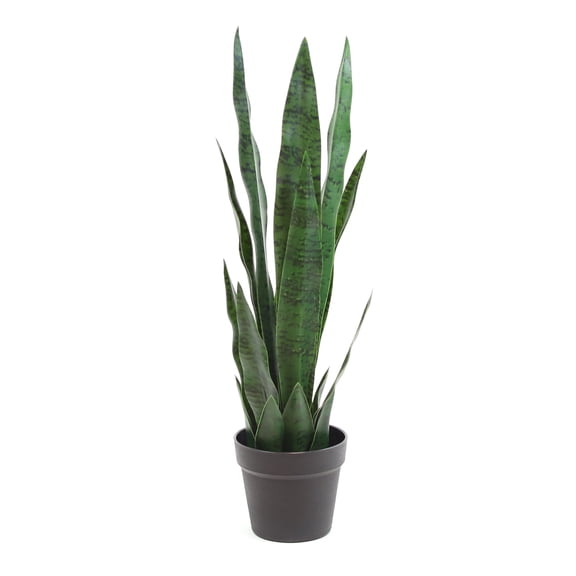 24" Artificial Green Snake Plant Sansevieria in a Matte Black Grower's Pot