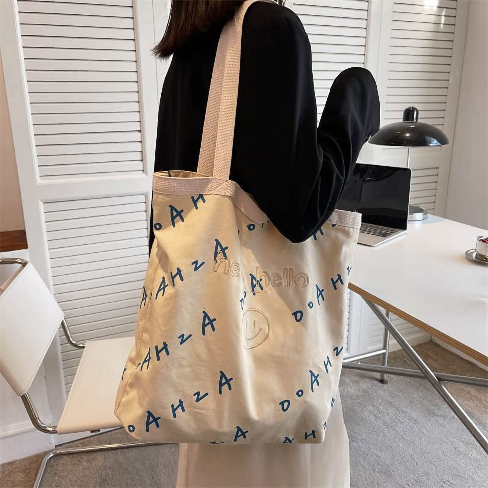 PIKADINGNIS Canvas Tote Bag for Women Lunch Bag Tote Bag Aesthetic Purses  Handbags Simple Modern Lunch Box with Multiple Pockets