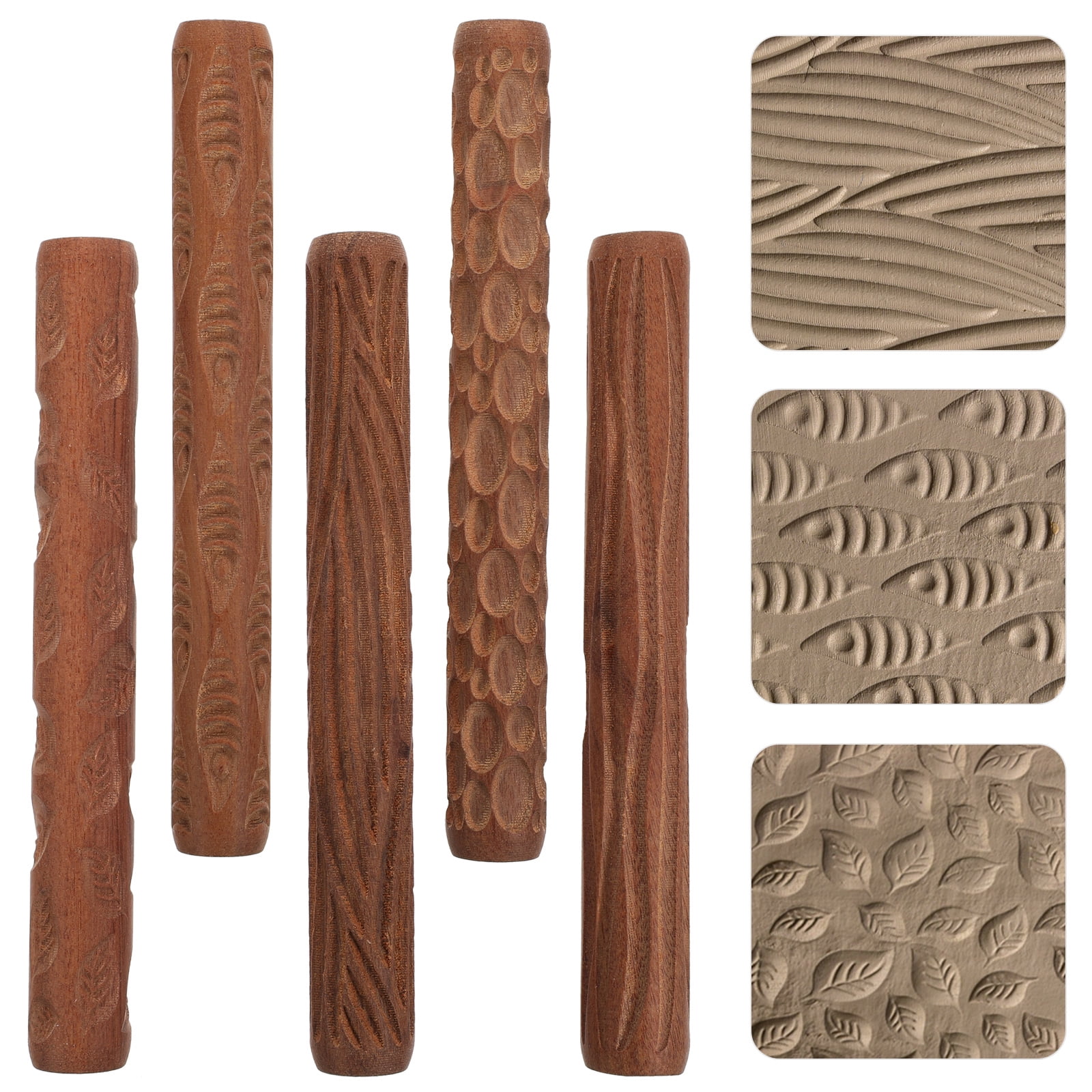 WORGEOUS 5-Piece Pottery Tool Set with Printed Mud Boards, Reusable Clay Sculpting Tools 11.7x1.2CM for Ceramic Art