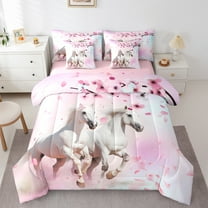 jejeloiu White Horse 7-Piece Queen Bedding Set,Western Cowgirl Pink Berry,Microfiber Reversible Decor For Kids