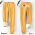 thumbnail image 2 of IROINNID Fleece Sweatpants for Women Thermal Printed Winter Pants Lamb Fleece Elastic Thickened Plush Warm Sweatpants Long Pants,Yellow, 2 of 8