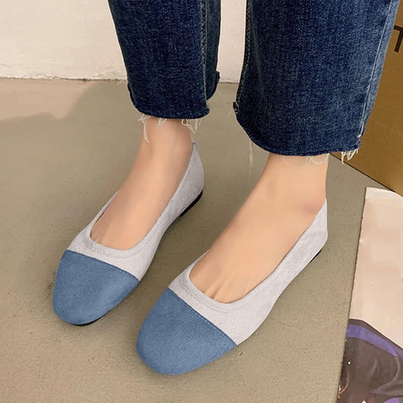 Amzcrzy Low Heel Dress Shoes for women Soft Suede Color Block Round Toe Slip on Shoes Women Comfortable Casual Bwomens Ballerina Flats for Work Daily Wear