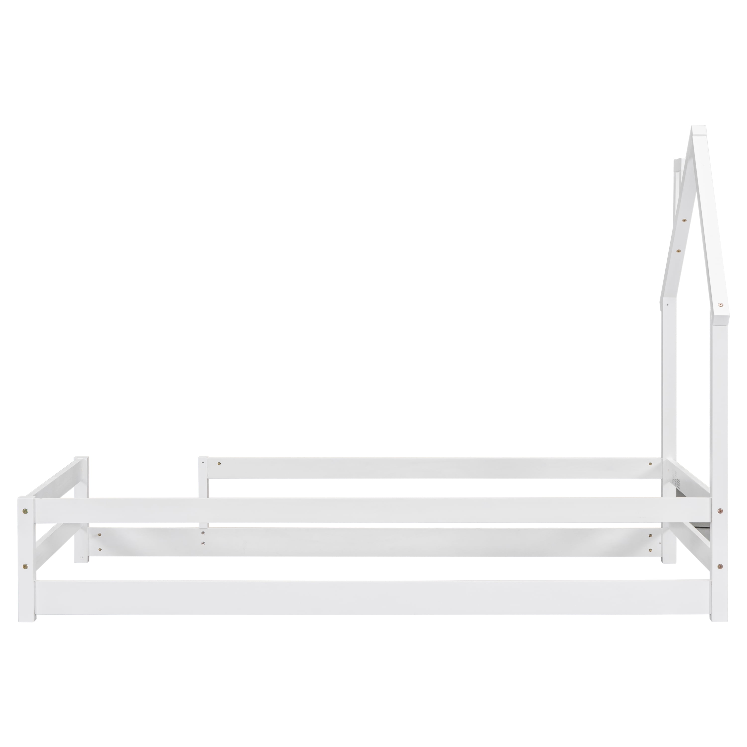 Euroco Twin Size House Bed, Low Profile Floor Bed with Chimney, White