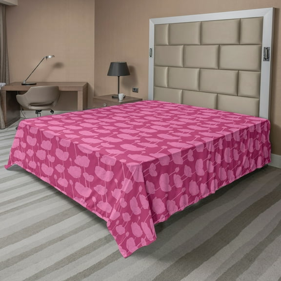 Ambesonne Floral Flat Sheet, Budding Flower Silhouettes, King Size, Pink Dark Magenta