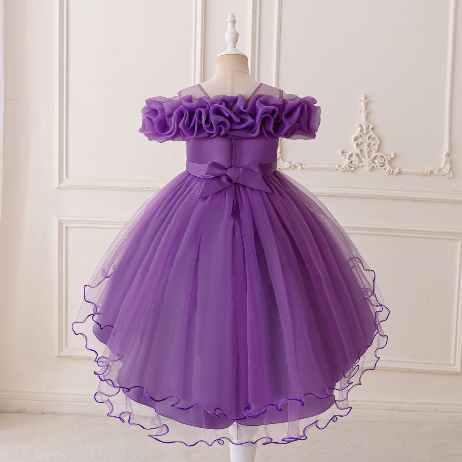 Dress for Girls Satin Girl Dress with Puffed Sleeves for Birthday Party Christening