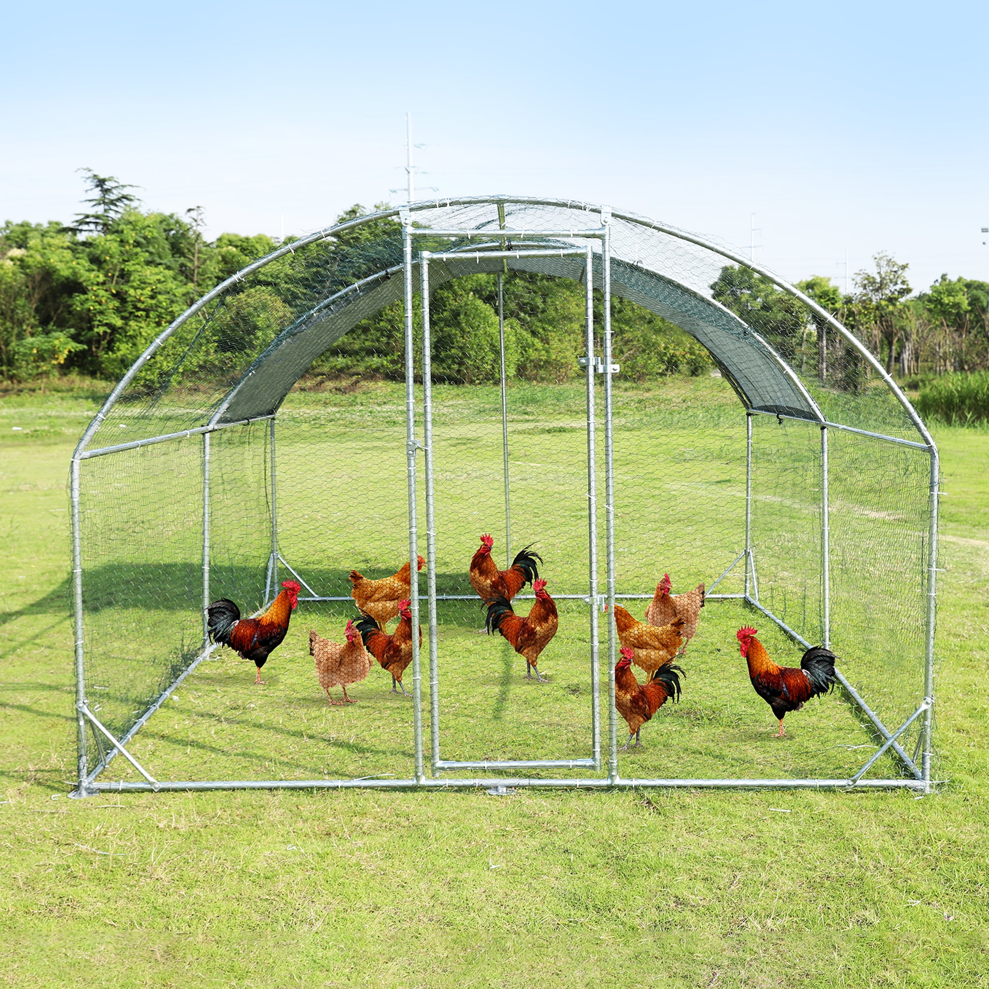Pefilos 12.5'L Outdoor Metal Large Chicken Coop, 3 Support Steel Wire Impregnated Plastic Net Cage, Hen Run House Rabbits Habitat Pen with Waterproof and Anti-Ultraviolet Cover, Silver Pefilos 12.5'L Outdoor Metal Large Chicken Coop, 3 Support Steel Wire Impregnated Plastic Net Cage, Hen Run House Rabbits Habitat Pen with Waterproof and Anti-Ultraviolet Cover, Silver