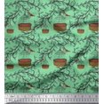 thumbnail image 1 of Soimoi Cotton Cambric Fabric Leaves,Cage & Sparrow Bird Print Fabric by Yard 56 Inch Wide, 1 of 1