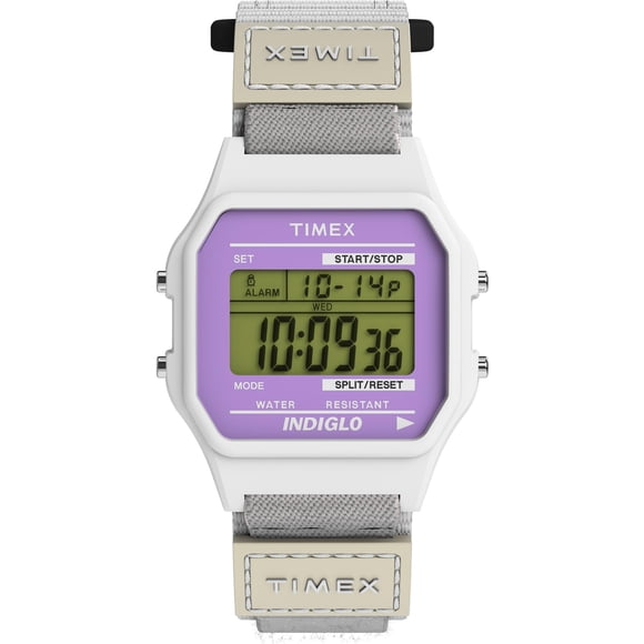 Reloj Timex Classical Digital para hombre, caja de 36 mm y correa blanca