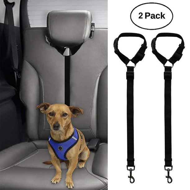 Cinturones de seguridad para perros y gatos, correa de seguridad ajustable para el reposacabezas del coche, arnés de cinturón de seguridad para vehículos-2 paquetes Afortunado Sencillez