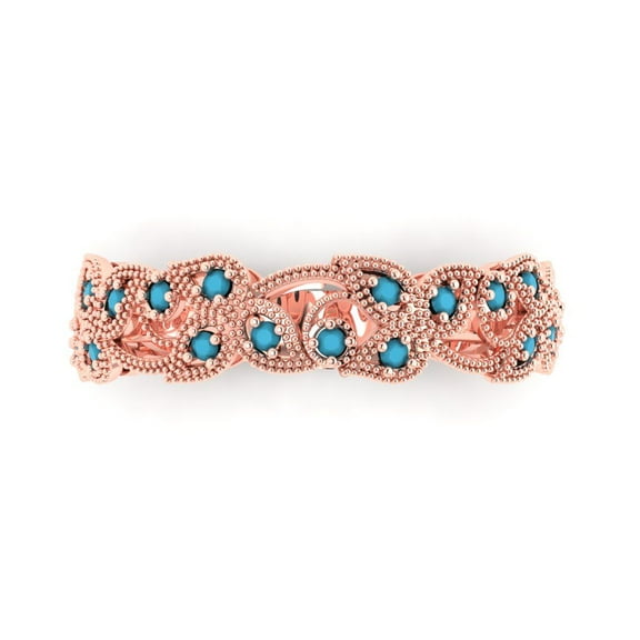 0.17 ctw Wedding Band for Women - 18K Rose Gold Simulated Turquoise Stackable Eternity Ring