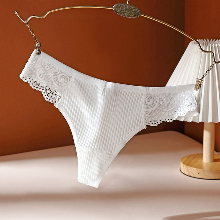 zuwimk Womens Panties,Women Assorted Lace Underwear Cute Bow-Tie Lingerie  Thongs White,L 