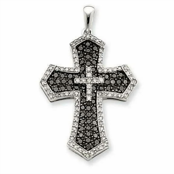 1.50Ct Round Cut Lab Created Black Diamond Cross Pendant 14k White Gold Plated