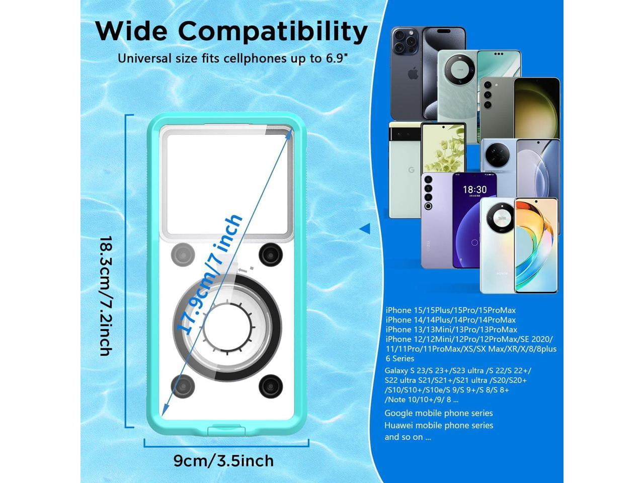 Waterproof Phone Case, Universal Self-Check Function Underwater Pouch Dry Bag Beach Travel Essentials Tech Gadgets for iPhone 15 14 13 11 12/Samsung S24/LG,Google/Xiaomi/Motorola