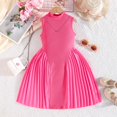 thumbnail image 2 of mgoYE Girl Dresses size 7-8 Toddler Girls Stand Collar Sleeveless Dress Solid Patchwork Dresses Summer Casual Flowy Dress 2-7(Hot Pink,2-3 Years), 2 of 9