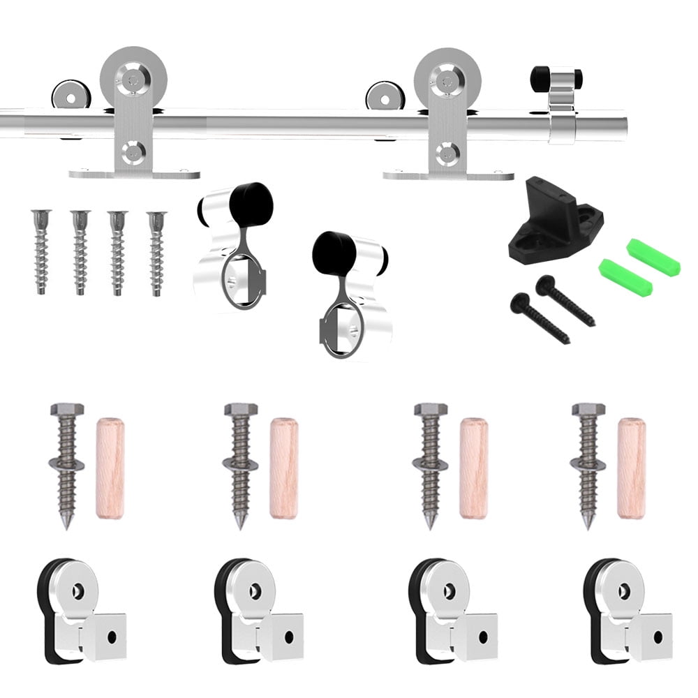 CCJH Stainless Steel 6.6FT Sliding Barn Door Hardware Kit Fit 39.6” Width Single Door T-Shaped Silver