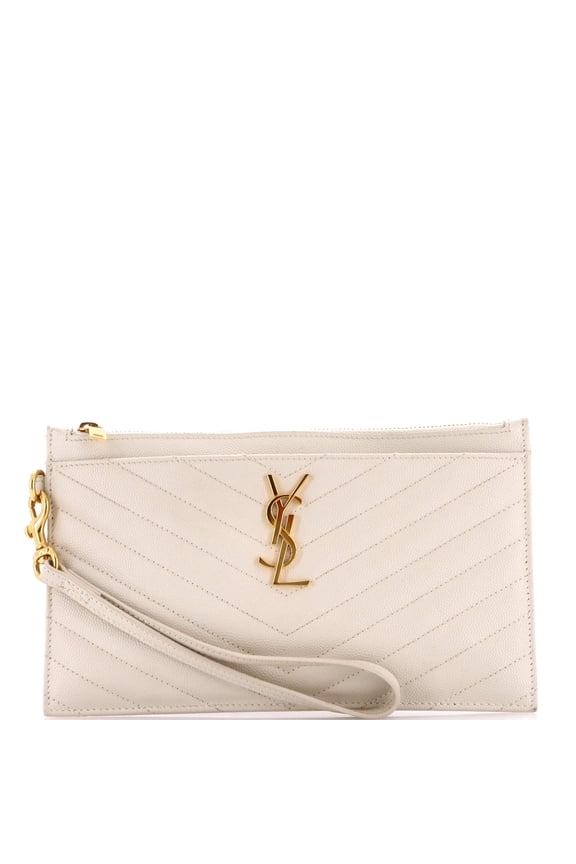 Pre-Owned Classic Monogram Zip Bill Pouch Matelasse Chevron Leather Large By Rebag