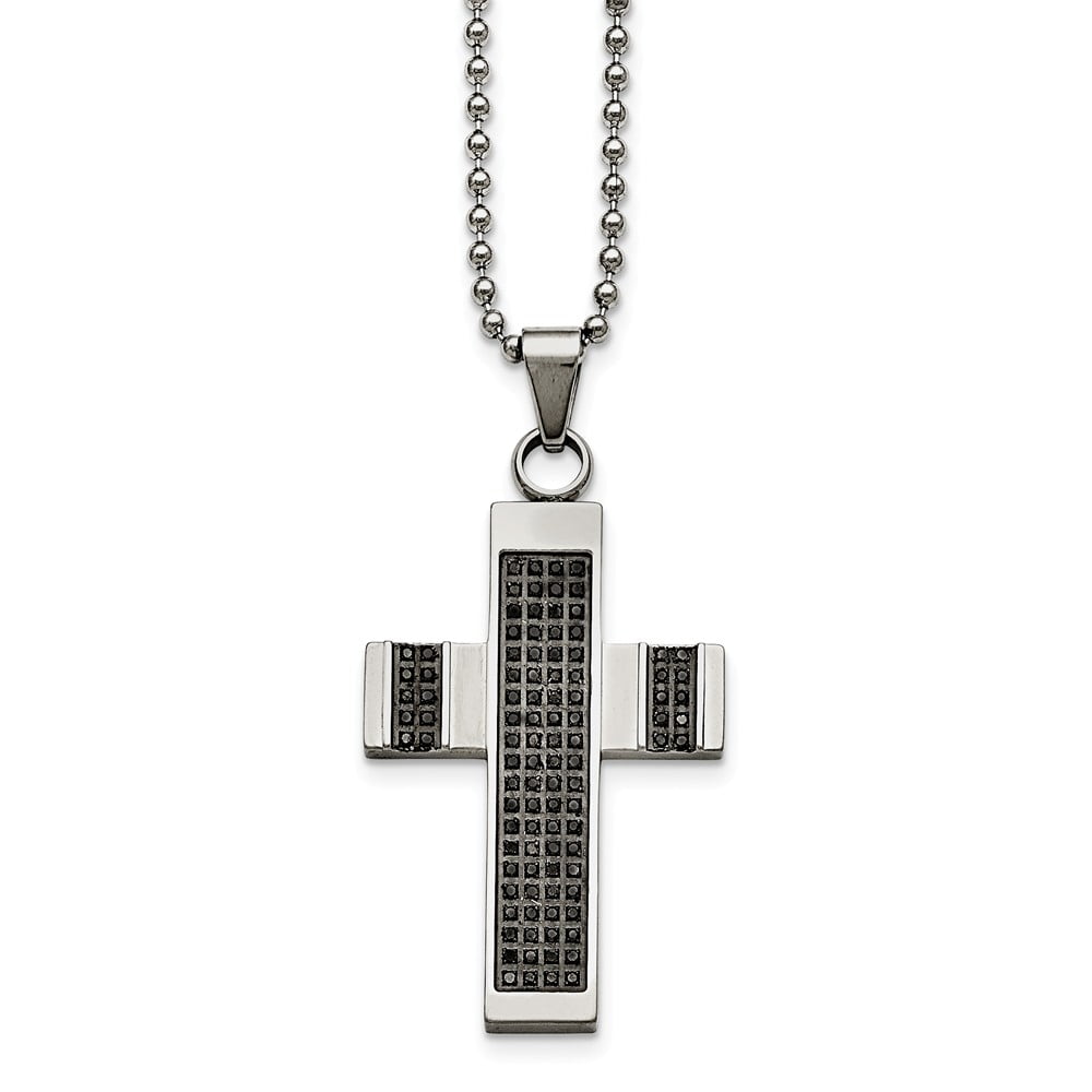 Solid Stainless Steel Men's 1/2ct tw. Diamond Cross Pendant Necklace