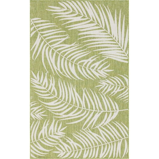 Unique Loom Outdoor Botanical Bohemian Leaves Rug 5' x 8' Rectangle Green/Ivory
