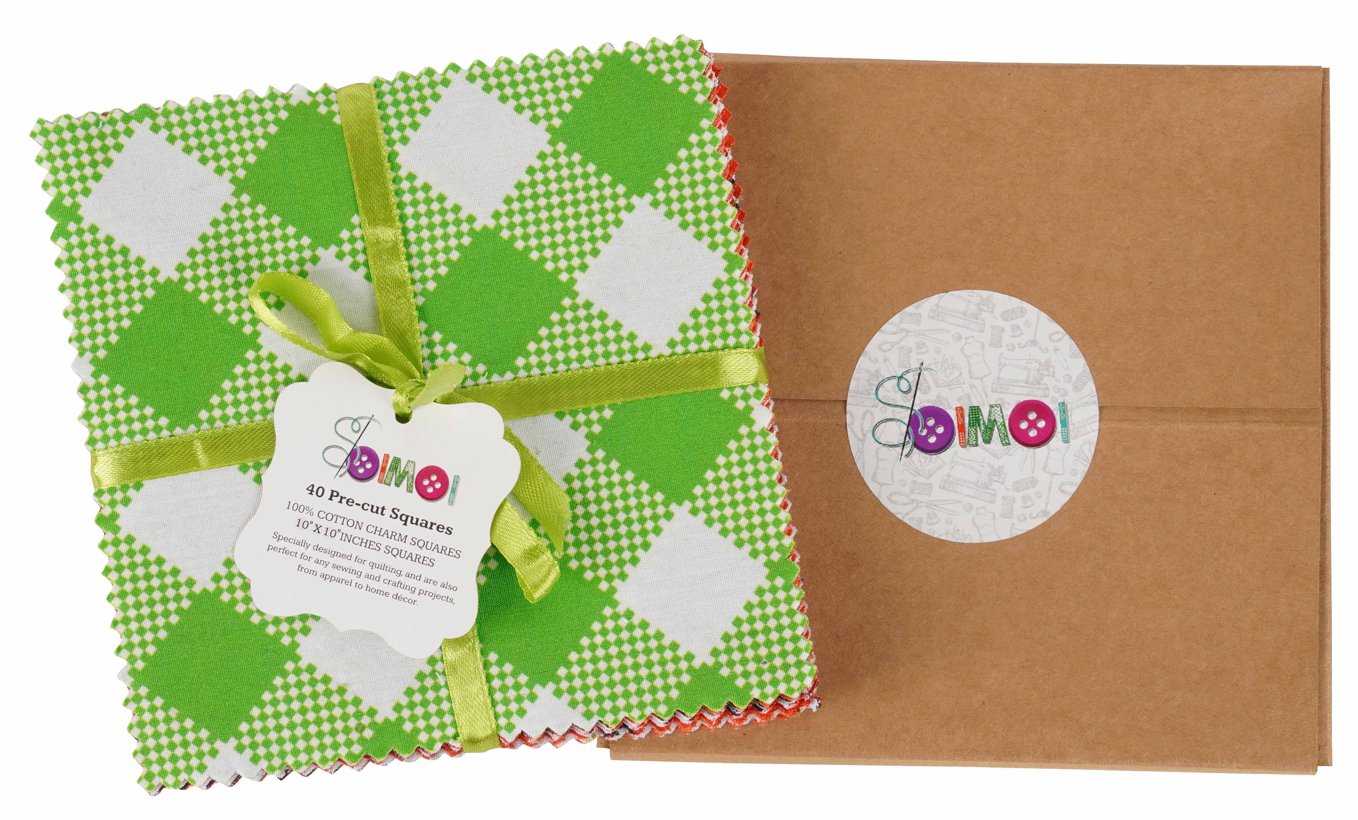 Soimoi Christmas Theme Print Precut 10-inch Cotton Fabric Quilting Squares Charm Pack DIY Patchwork Sewing Craft